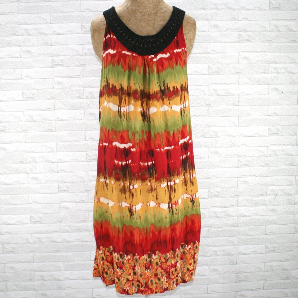 ELEMENTZ Dress Oversized Tie Dye Sleeveless Maxi Colorful Floral Orange Small